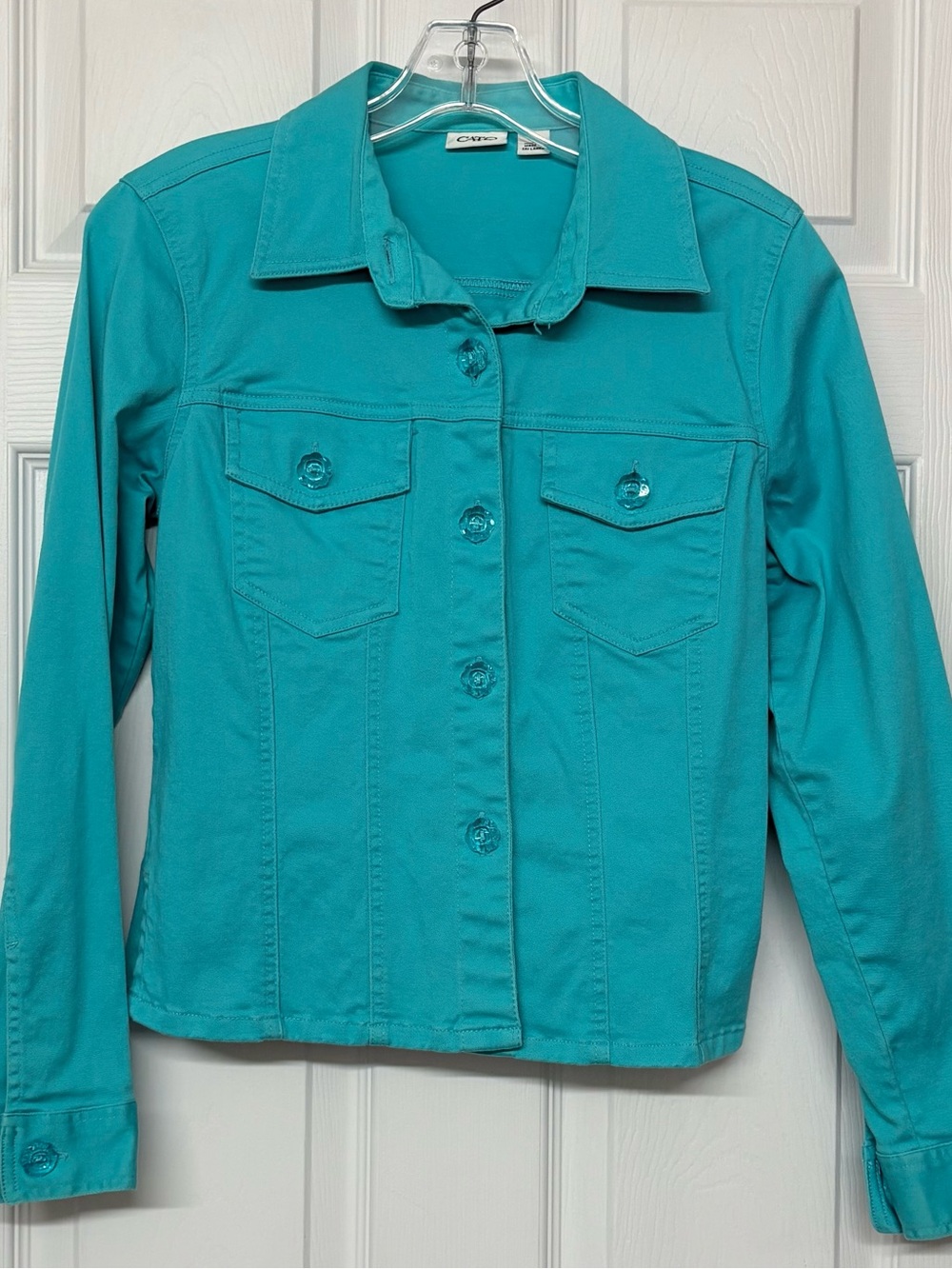Cato Turquoise Blue Denim Jacket Jewel Look Buttons Sz S